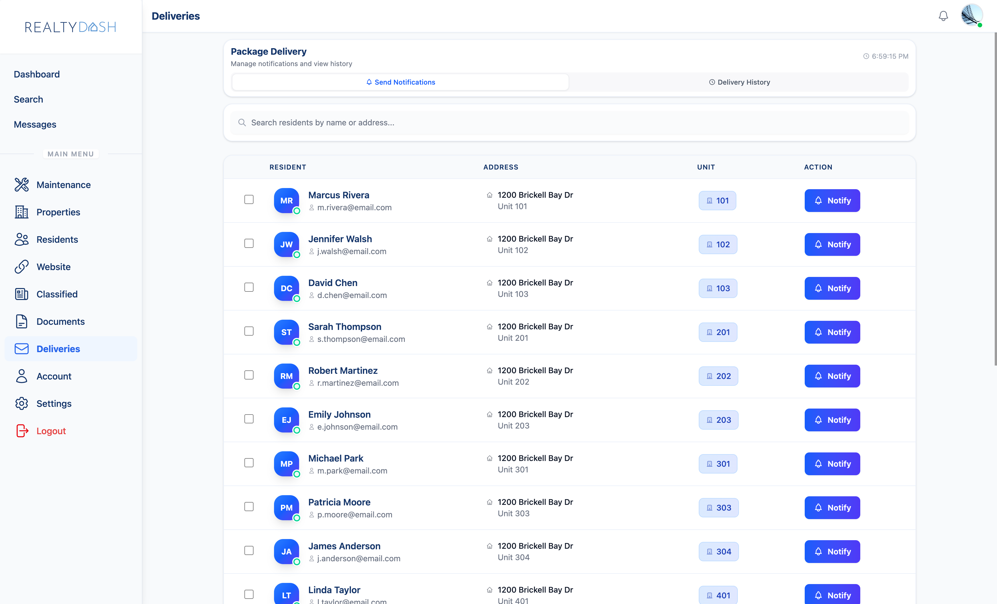 RealtyDash Package Deliveries